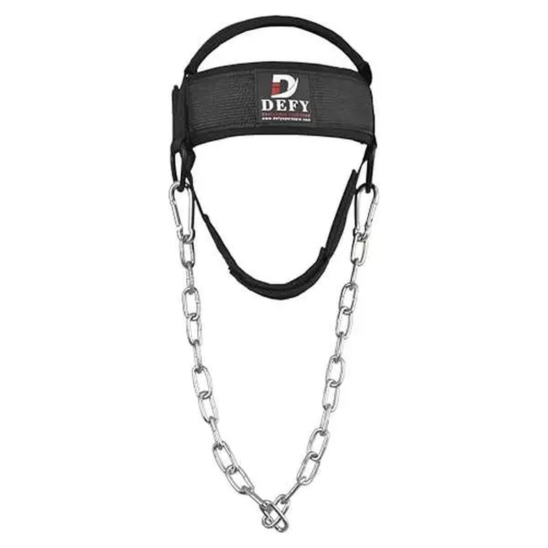 DEFY Neck Harness - Adjustable Weight Lifting Neck Exerciser for Enhanced Head and Neck Strength Training in Gym Settings (Black)