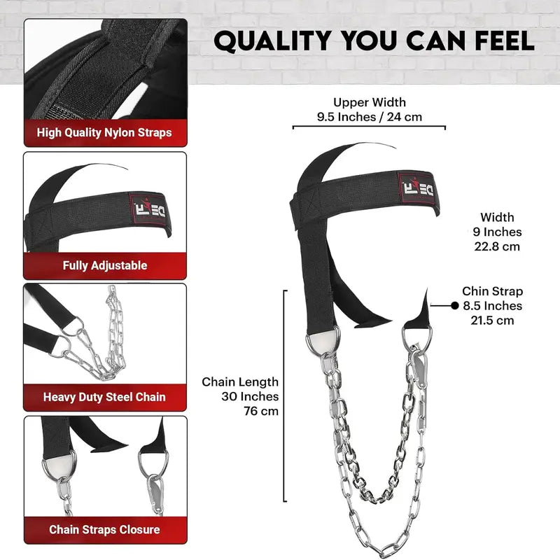 DEFY Neck Harness - Adjustable Weight Lifting Neck Exerciser for Enhanced Head and Neck Strength Training in Gym Settings (Black)